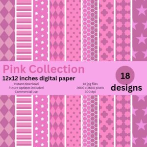 Pink Collection - 12x12 inches digital papers, 18 designs