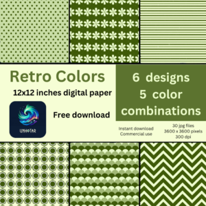 Retro Colors Digital Paper, 6 Designs, 5 Color Combinations